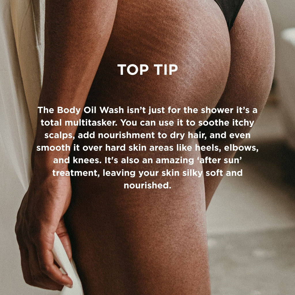 Moisturising Body Oil Wash + Muslin Cloth infographic
