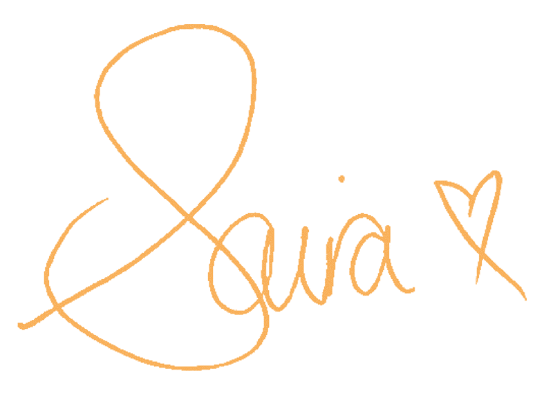 Saira Khan's signature in the brand orange colour